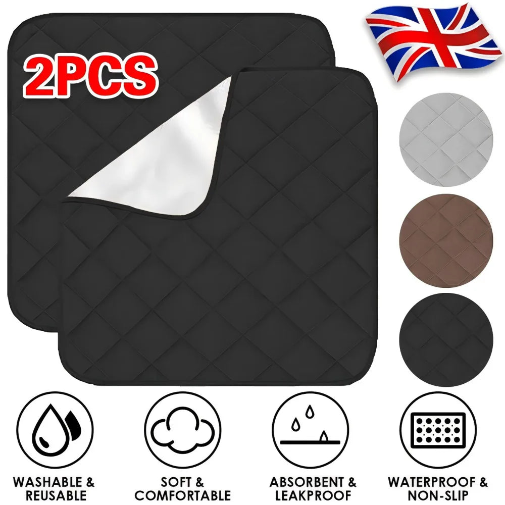 Waterproof Incontinence Chair Pads with Absorbent Layer & Non-Slip Backing, 2 Pack – Seat Protector, Black