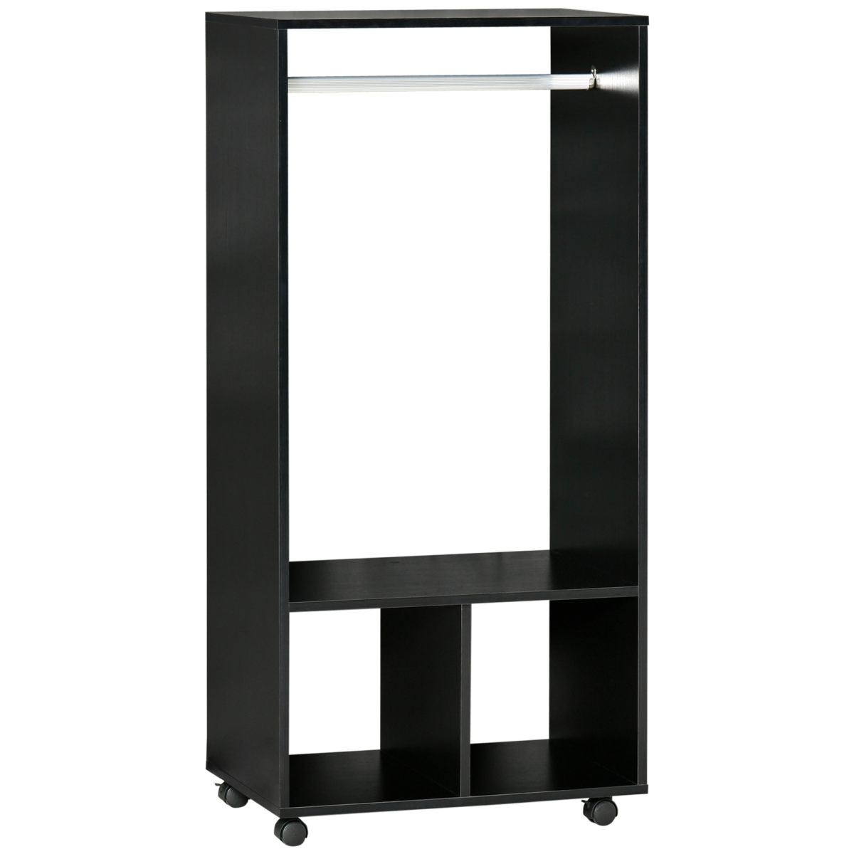 Black open wardrobe clothes rail