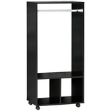 Black open wardrobe clothes rail