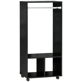 Black open wardrobe clothes rail