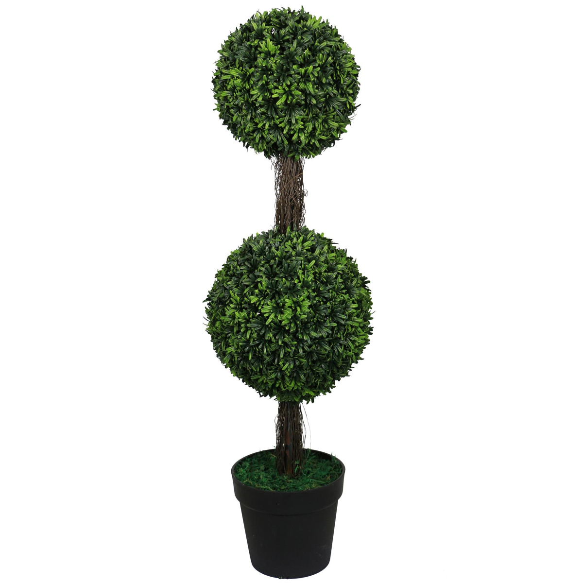 Leaf 90cm Artificial Podocarpus Double Ball Topiary Tree in Pot – Elegant Faux Greenery