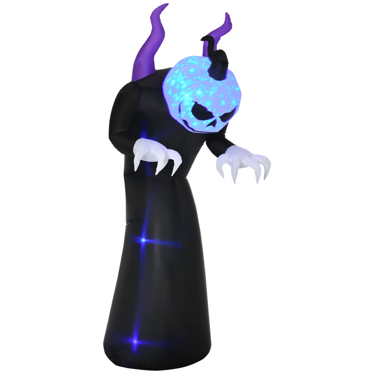 HOMCOM 7ft Inflatable Halloween Ghost with Horns and Flame Effect – Blow-Up Outdoor LED Display