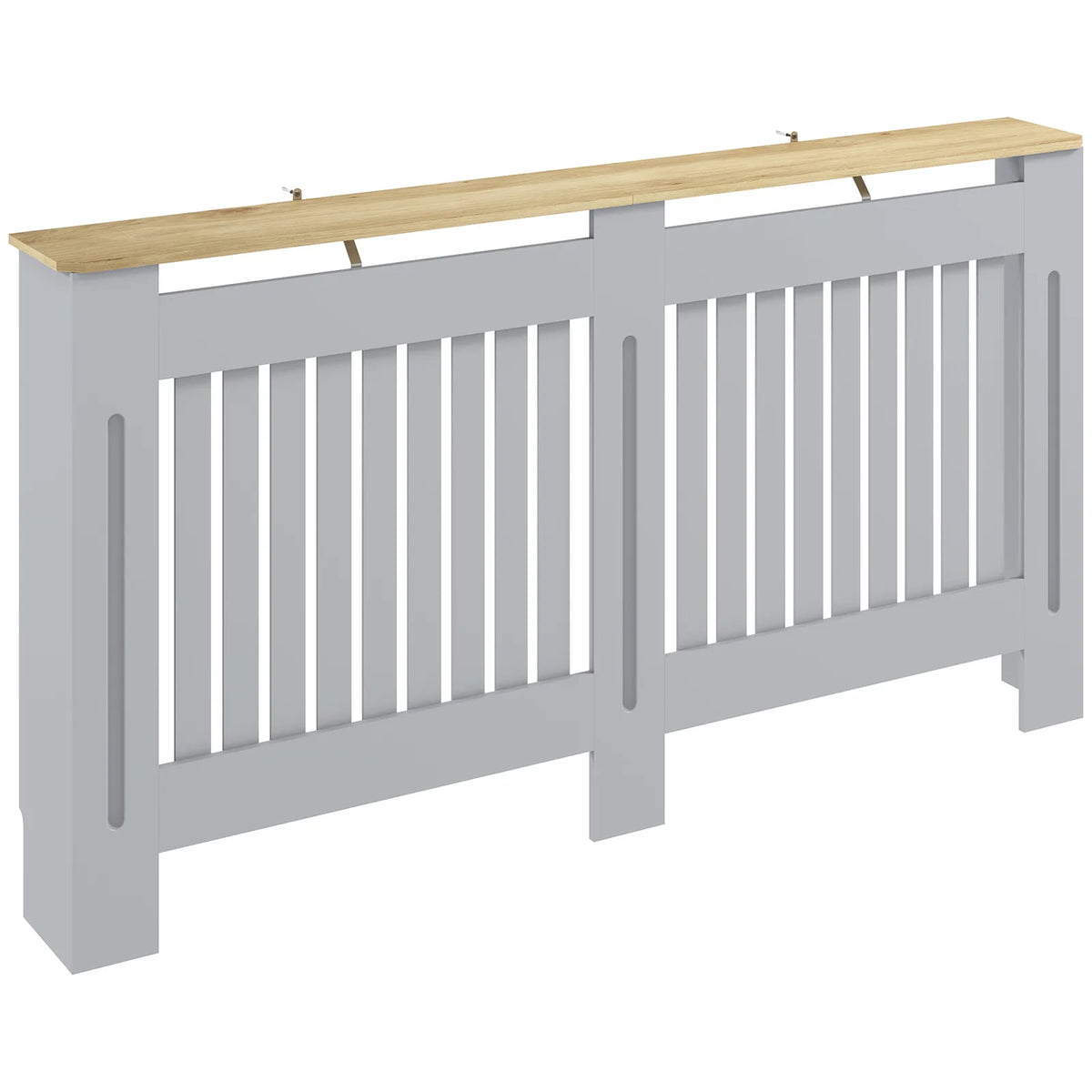 HOMCOM 152cm Slatted Radiator Cover, Painted Cabinet with Line Grill Design and Top Shelf – Grey