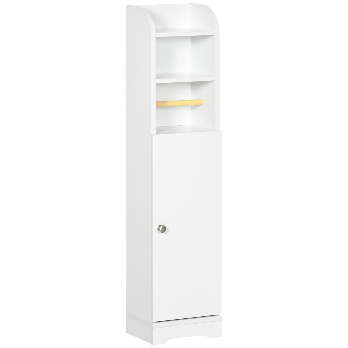 kleankin Freestanding Bathroom Storage Unit with Adjustable Shelf and Toilet Roll Holder – Slim, White