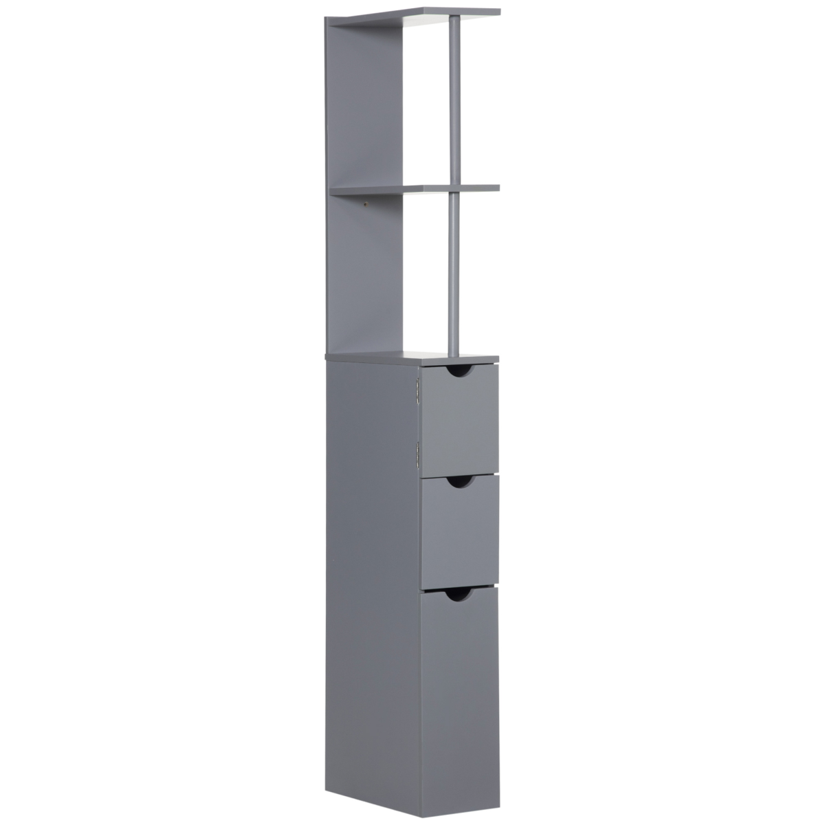 HOMCOM Tall Slimline Bathroom Storage Cabinet with Open Shelves, Cupboard and Drawers – Anti-Tipping Design, Grey