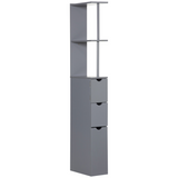 HOMCOM Tall Slimline Bathroom Storage Cabinet with Open Shelves, Cupboard and Drawers – Anti-Tipping Design, Grey