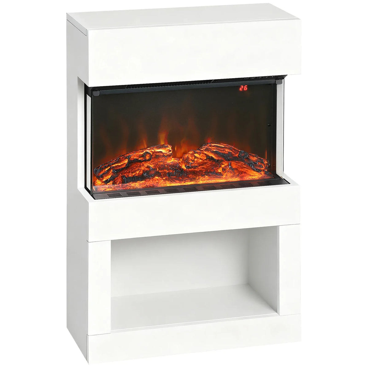 HOMCOM 19" Electric Fireplace with Mantel, 3D Flame Effect, Remote and Timer – 1000W/2000W, White
