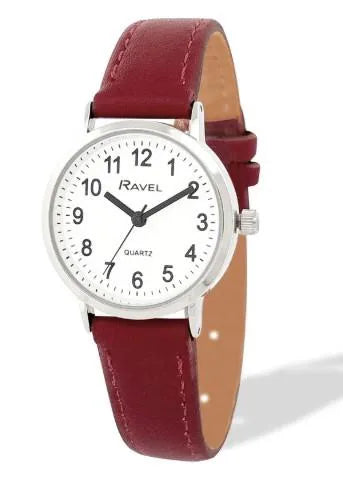 Ravel Ladies Classic Watch – Big White Dial, Brown Leather Strap