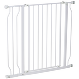 PawHut Pressure Fit Dog Gate with Door, 75–95cm Adjustable Wide Stair Gate – Steel Barrier, White
