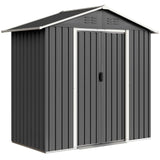 Outsunny 6.5 x 3.5ft Galvanised Metal Garden Shed with Double Doors and Vents, Dark Grey