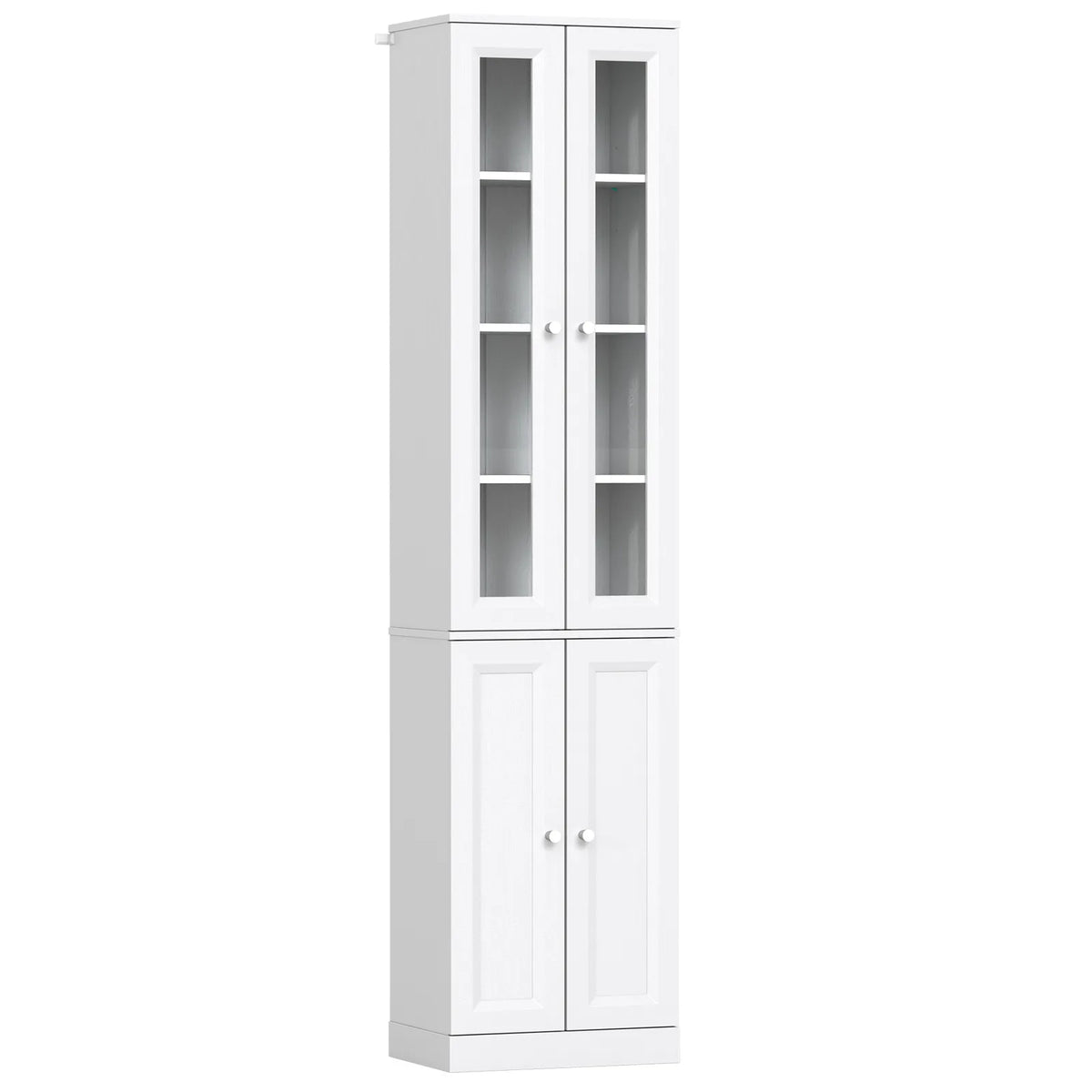 HOMCOM Tall Bathroom Storage Cabinet with 6 Tiers, Adjustable Shelf and 4 Soft-Close Doors – Slim Floor Cabinet, White