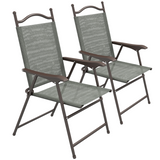 Outsunny Set of 2 Folding Garden Chairs with Armrests and Breathable Mesh Seats – Steel Frame, Dark Grey