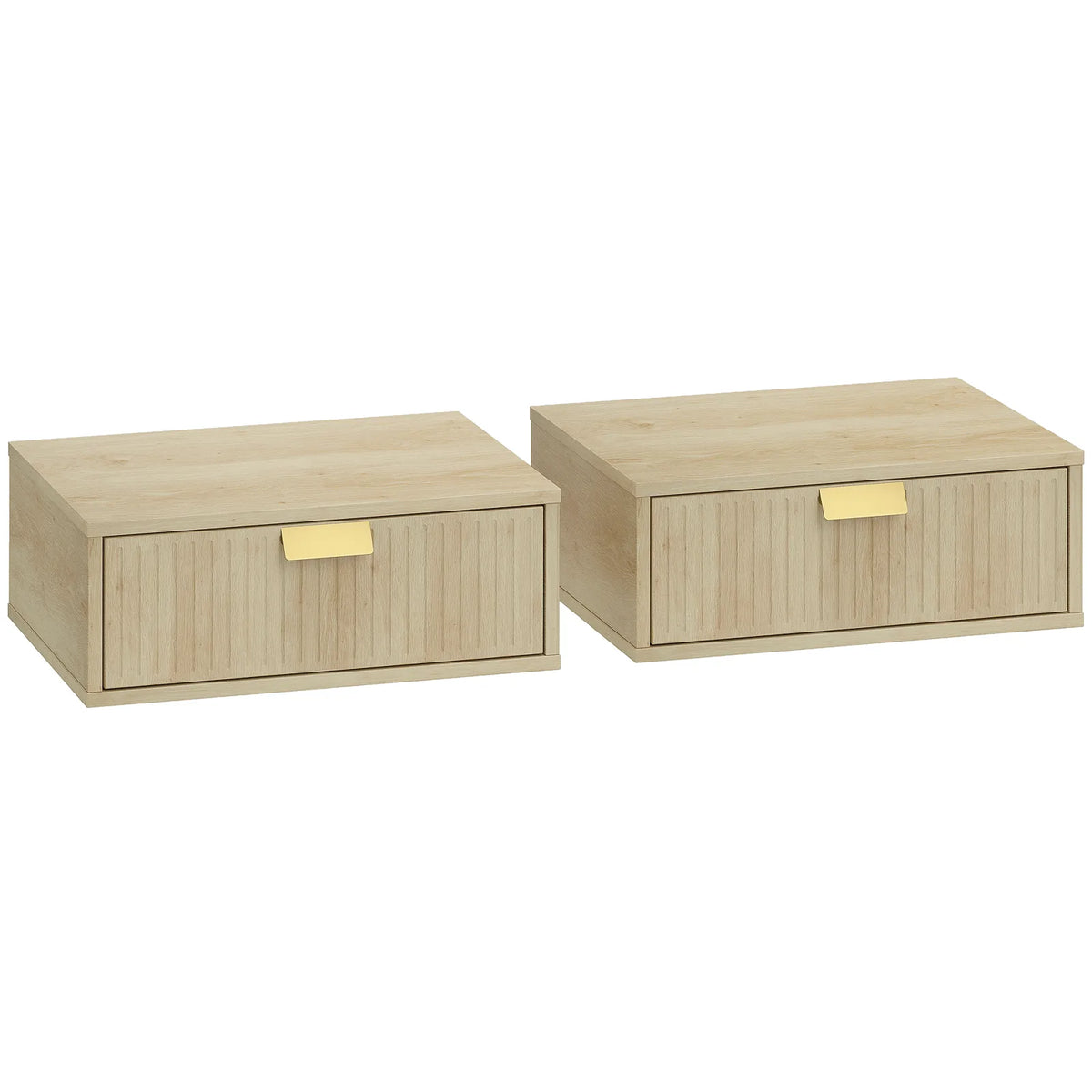HOMCOM Floating Nightstands Set of 2 with Wave Drawers – Wall-Mounted Bedside Tables, Oak