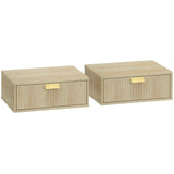 HOMCOM Floating Nightstands Set of 2 with Wave Drawers – Wall-Mounted Bedside Tables, Oak