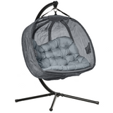 Outsunny Double Hanging Egg Chair with Stand, 2-Seater Swing Hammock & Cushion – Garden Patio Lounger, Grey