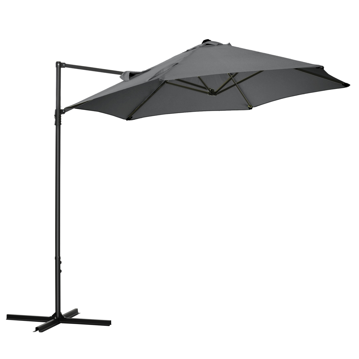 Outsunny 2.5M Garden Cantilever Parasol with 360° Rotation & Cross Base – Offset Patio Shade, Dark Grey