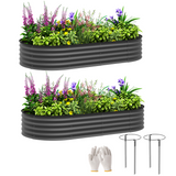 Outsunny Set of 2 Galvanised Steel Raised Garden Beds with Open Bottoms – Outdoor Planters, Dark Grey