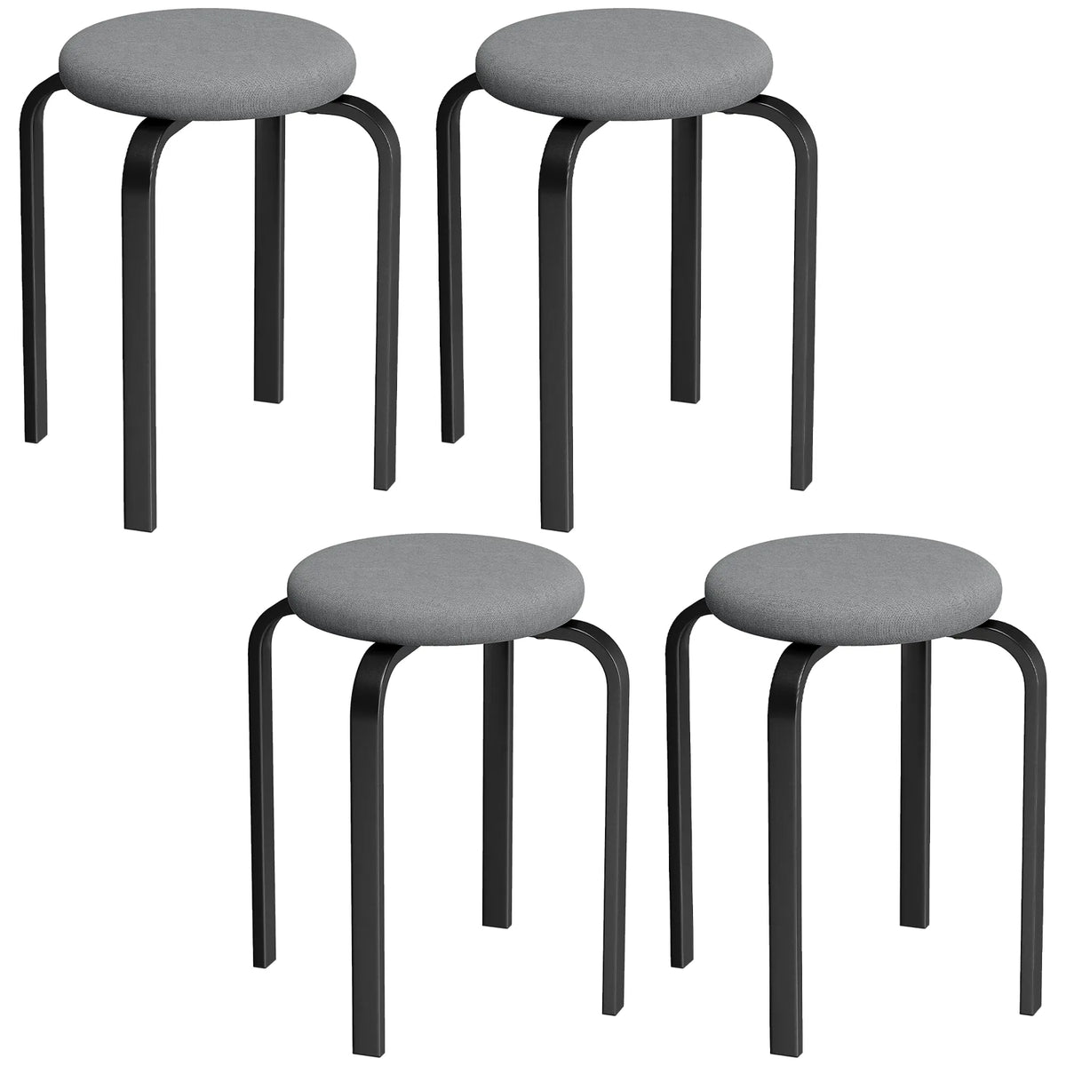 HOMCOM Set of 4 Stackable Round Stools with Cushioned Seats – Backless Kitchen and Dining Room Seating, Dark Grey