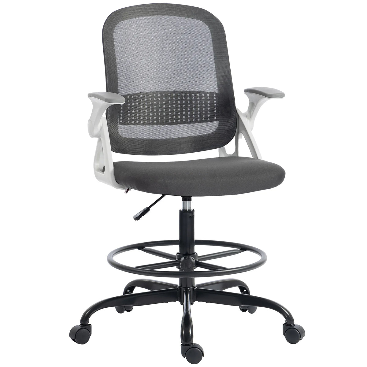 HOMCOM Painting Chair with Mesh Back, Adjustable Footrest & Flip-up Armrests – Sit-Stand Desk Chair, Grey