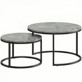 HOMCOM Set of Two Cement-Effect Nesting Coffee Tables with Steel Frame – Round Stacking Tables, Grey