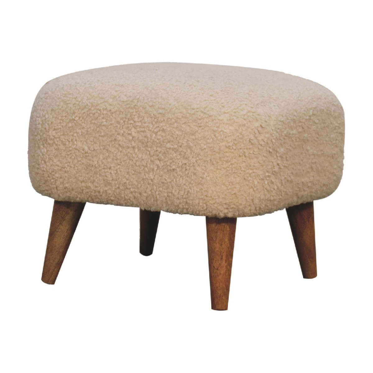 Artisan Furniture Boucle Square Footstool with Solid Wood Nordic Legs – Upholstered Accent Seat, Cream