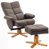 Brown faux leather recliner with storage ottoman