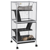 PawHut Rolling Small Animal Cage with Ramps & Platforms – Chinchilla and Ferret Cage with Hammock, Light Grey