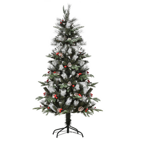 5ft snow-dipped Christmas tree with berries and pinecones