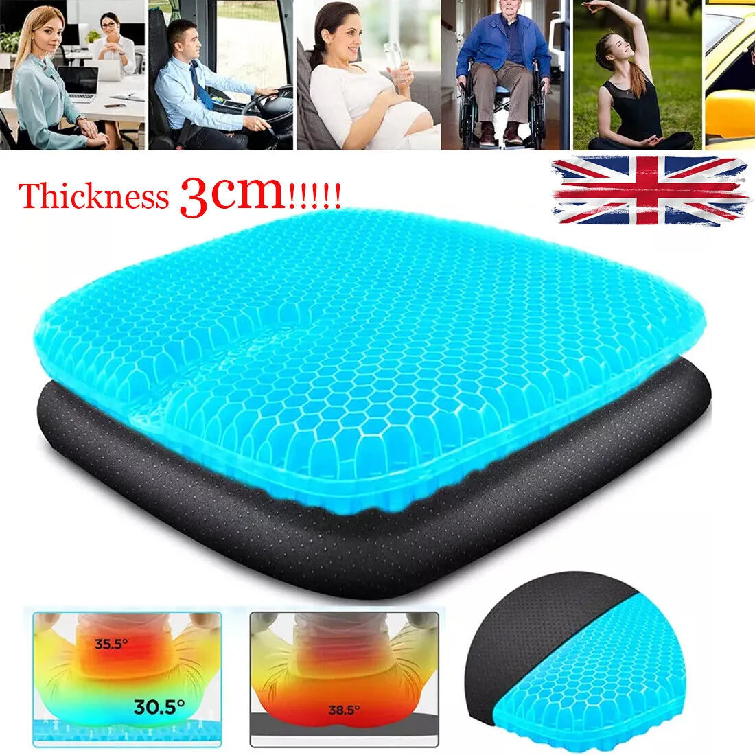 Cooling Honeycomb Gel Seat Cushion – Double-Layer Egg-Shaped Sitting Pad for Office, Car and Travel, Blue