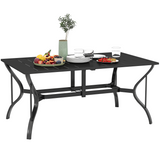 Outsunny Steel Garden Dining Table with Slatted Top & 42mm Parasol Hole – Seats 6, Black