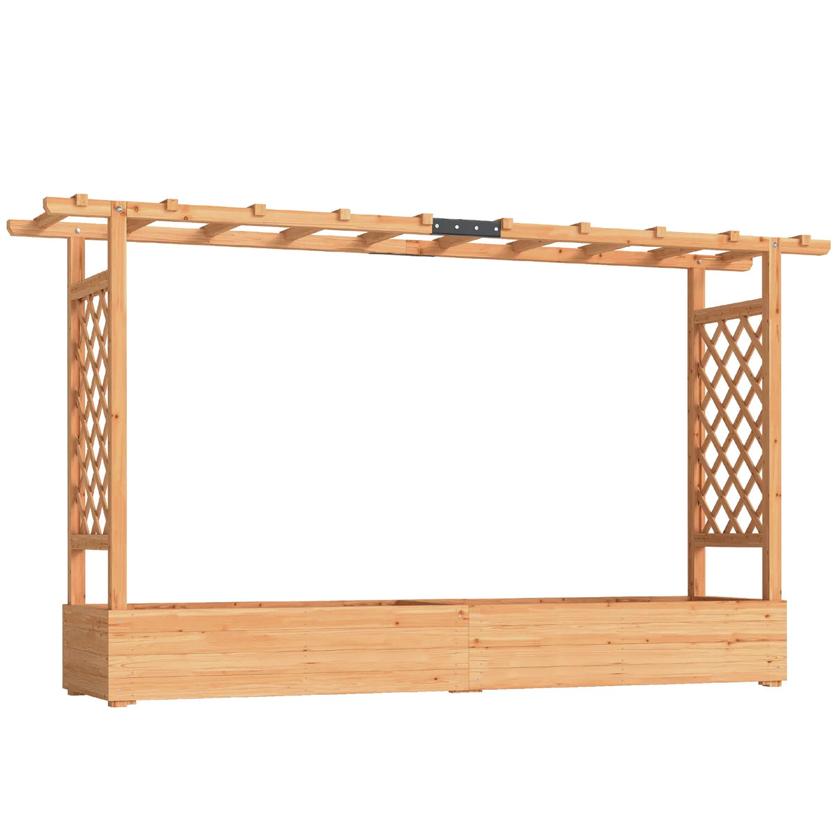 Outsunny Wooden Raised Planter with Trellis, Hanging Roof and 8 Drainage Holes – Fir Wood Garden Bed