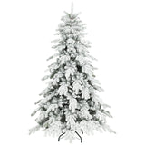 HOMCOM 6ft Snow Flocked Artificial Christmas Tree with 1338 Moulded Tips & Folding Metal Base – Green/White