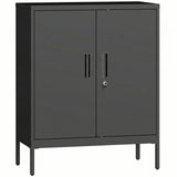 HOMCOM Metal Storage Cabinet with Lock and 2 Adjustable Shelves – Garage and Office Storage, Black
