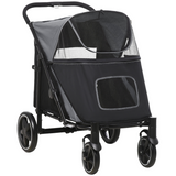 PawHut Foldable Dog Pram with Universal Wheels & Shock Absorber – Steel Frame for Medium and Large Dogs, Black