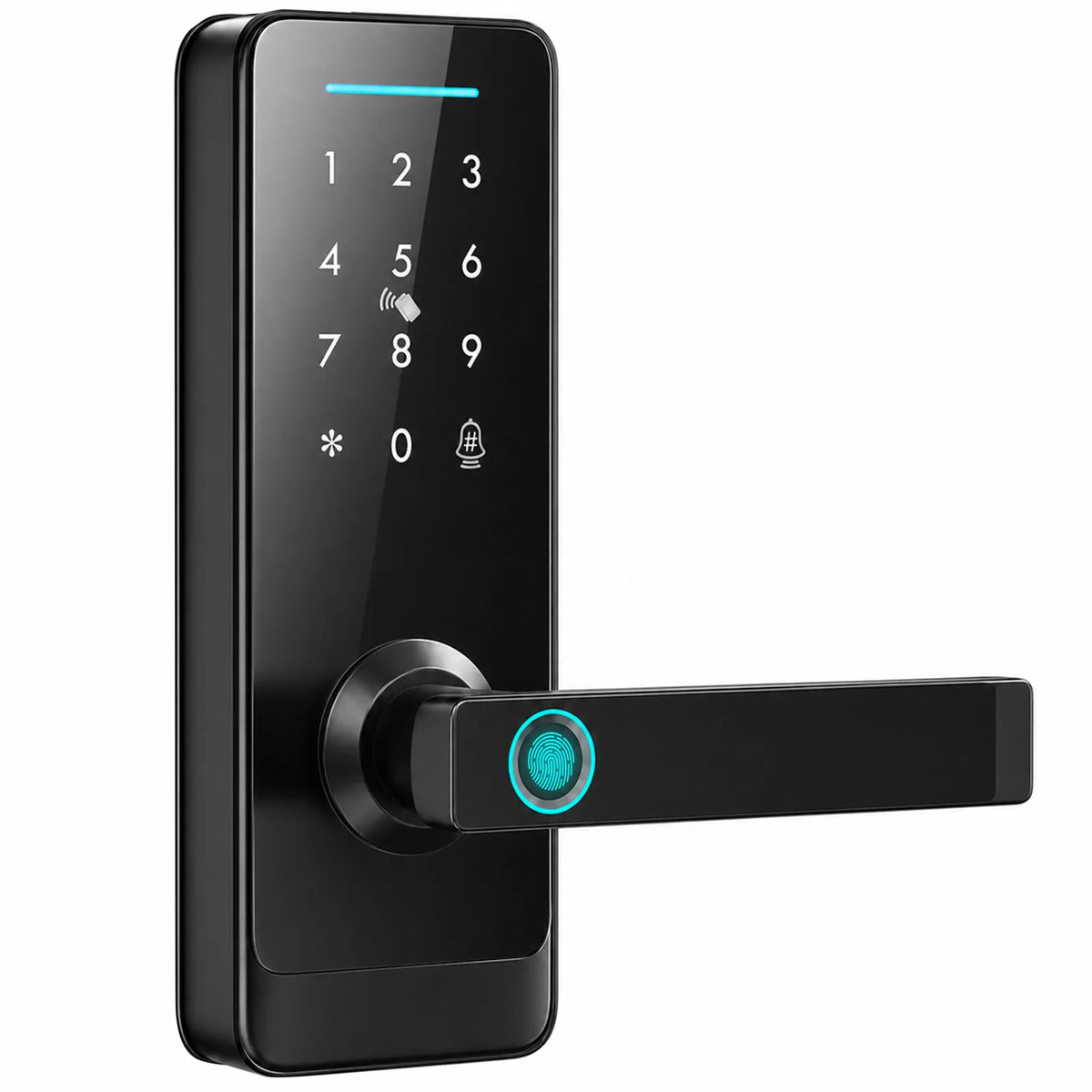 HOMCOM 5-in-1 Smart Door Lock with Fingerprint, Passcode, App and NFC Card – Keyless Entry, Doorbell