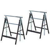 HOMCOM Set of 2 Telescopic Builders Trestles – Height Adjustable Folding Steel Work Benches, Black