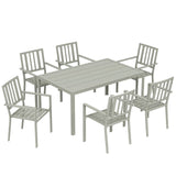 Outsunny 7 Piece Garden Dining Set – 152cm Steel Table with Parasol Hole and 6 Stackable Armchairs, Light Grey