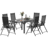 Outsunny 7-Piece Expandable Dining Set for 4–6 with Foldable Armchairs & Tempered Glass Table, Grey