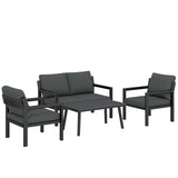 Outsunny 4 Seater Rattan Garden Set with 2 Armchairs, Loveseat, Coffee Table and Cushions – Dark Grey