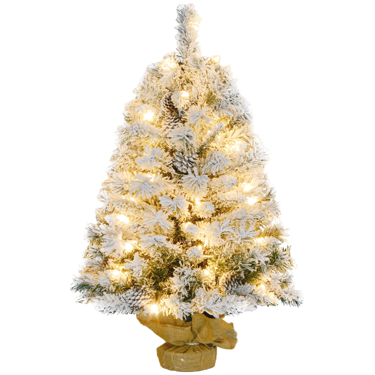 HOMCOM 3ft Artificial Christmas Tree with 50 Warm White LEDs and Concrete Base – Tabletop Festive Decor, Green