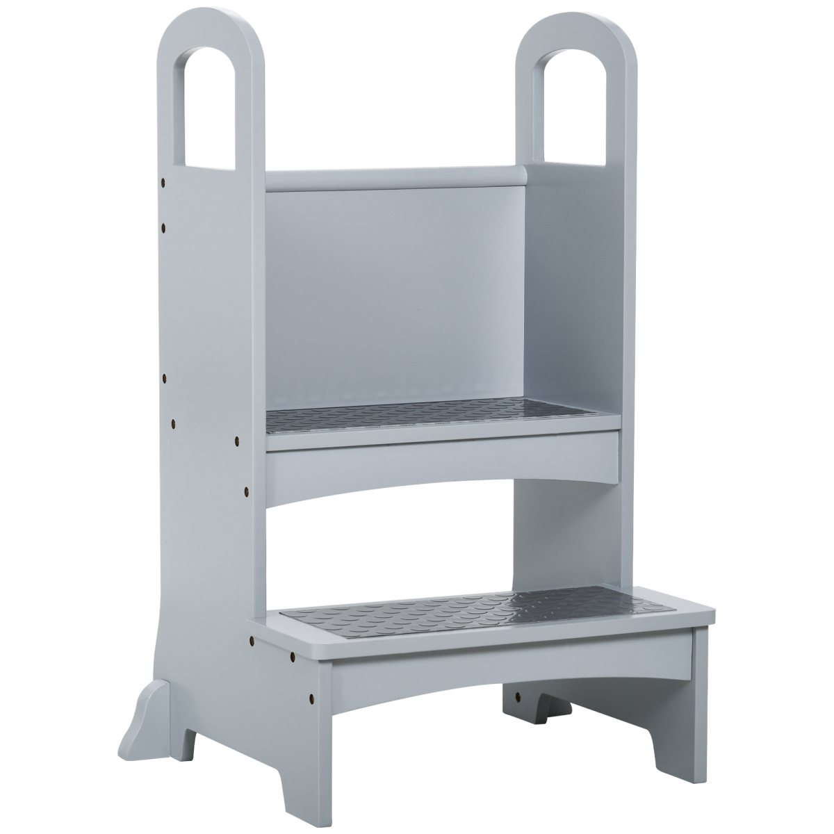 Kids Wooden 2-Step Stool with Handles and Non-Slip Panels – Mini Ladder Helper for Bathroom and Kitchen, Grey