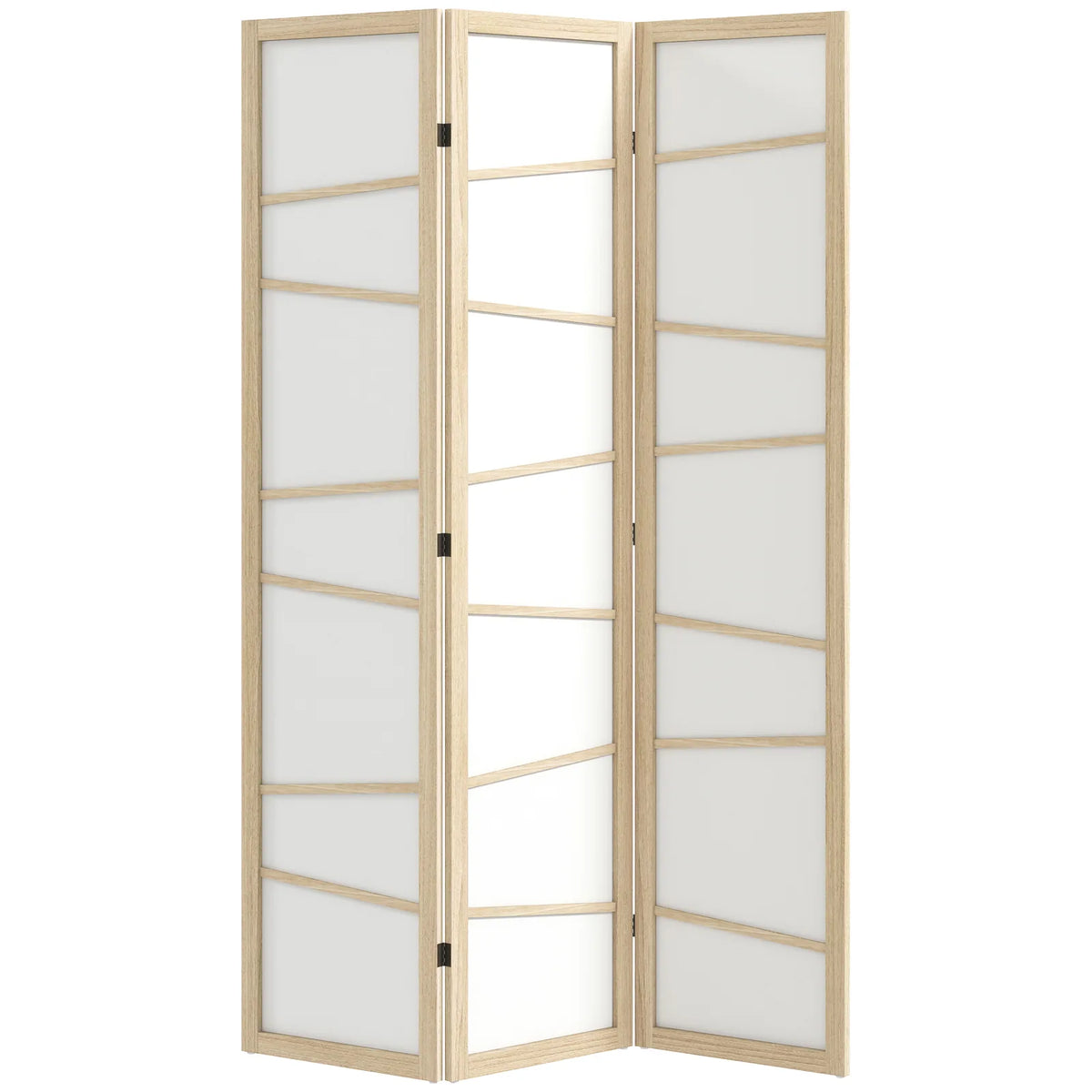 HOMCOM Wooden Folding Privacy Screen with Solid Wood Frame – 3 Panel Room Divider for Bedroom, Natural Wood Finish