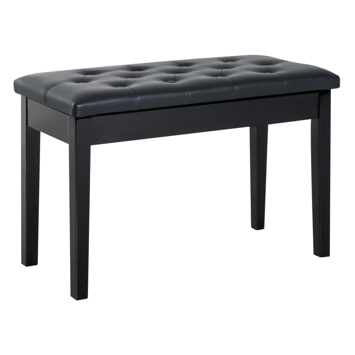 HOMCOM Duet Piano Stool with Storage & Tufted Faux Leather Seat – Solid Wood Keyboard Bench, Black
