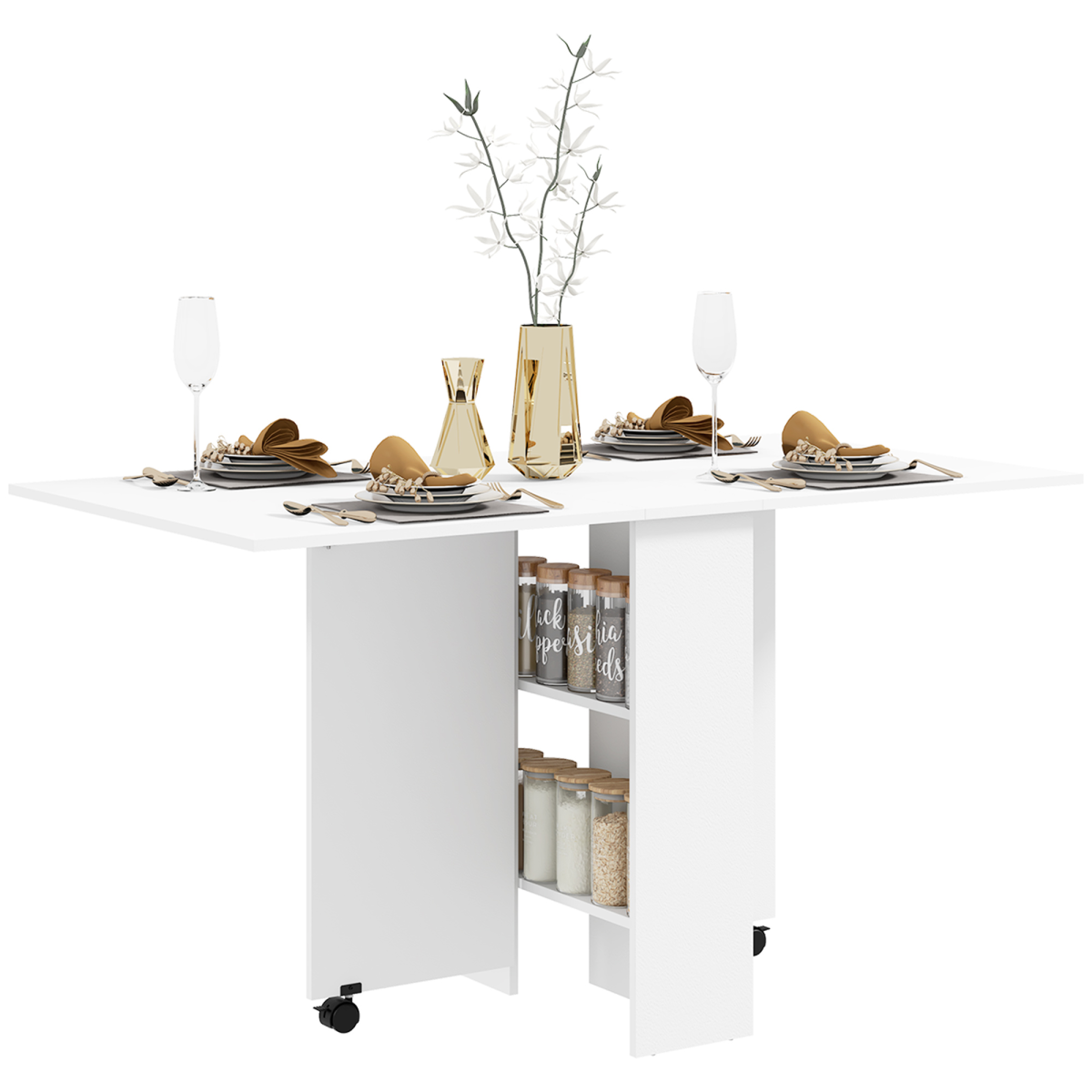 White mobile drop leaf kitchen table