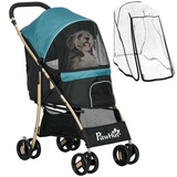 PawHut Foldable Pet Stroller for XS and S Dogs with Rain Cover, Mesh Windows & Storage Basket – Dark Green
