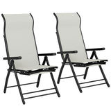 Outsunny Reclining Garden Chairs Set of 2 – 5-Position Folding Sun Loungers with Retractable Footrest, Light Grey