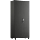 HOMCOM Lockable Metal Storage Cabinet with Removable Wheels and 4 Adjustable Shelves – 180 cm Steel Tool Cabinet