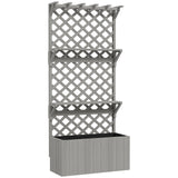 Outsunny 52L Wooden Planter with 146.5cm Trellis and Two Shelves – Raised Garden Bed for Climbers, Grey