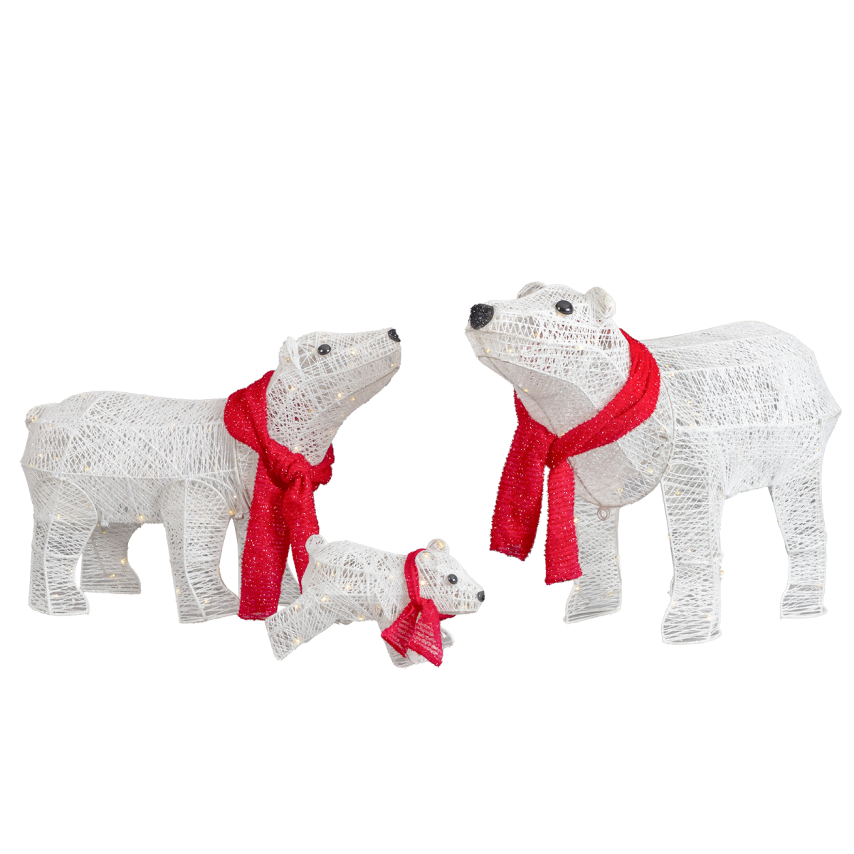 Set of 3 Lighted Polar Bear Family Christmas Decorations with 190 Warm White Lights – Indoor & Outdoor Display