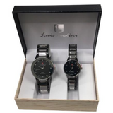 Luis Cardini His & Hers Watch Gift Set – Round Black Dial, Two-Tone Bracelet